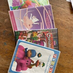 Toddler DVD set of 4 Pocoyo, Bear in the Big Blue House, Angelina Ballet, Barney
